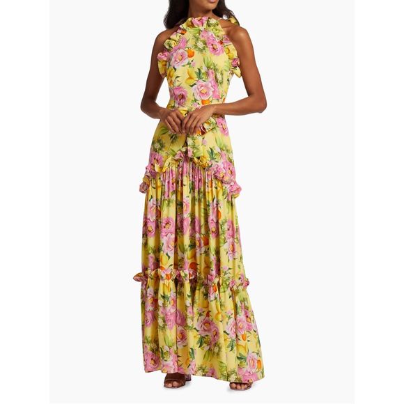 Borgo de Nor Tatiana Teired Silk Halter Gown US 12 $1272 - Picture 1 of 12